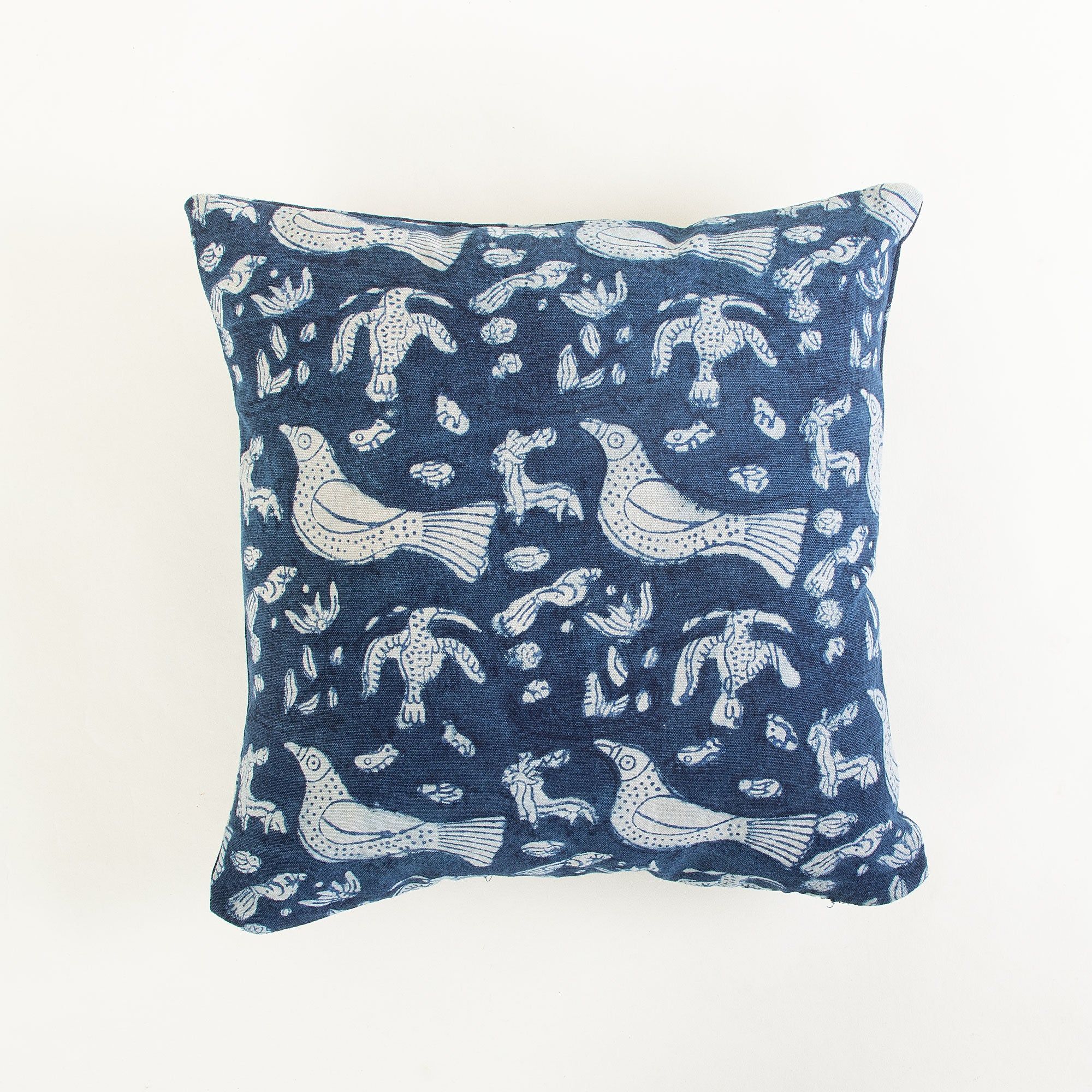 Hand Block Blue Bird Cotton Canvas Cushion Cover